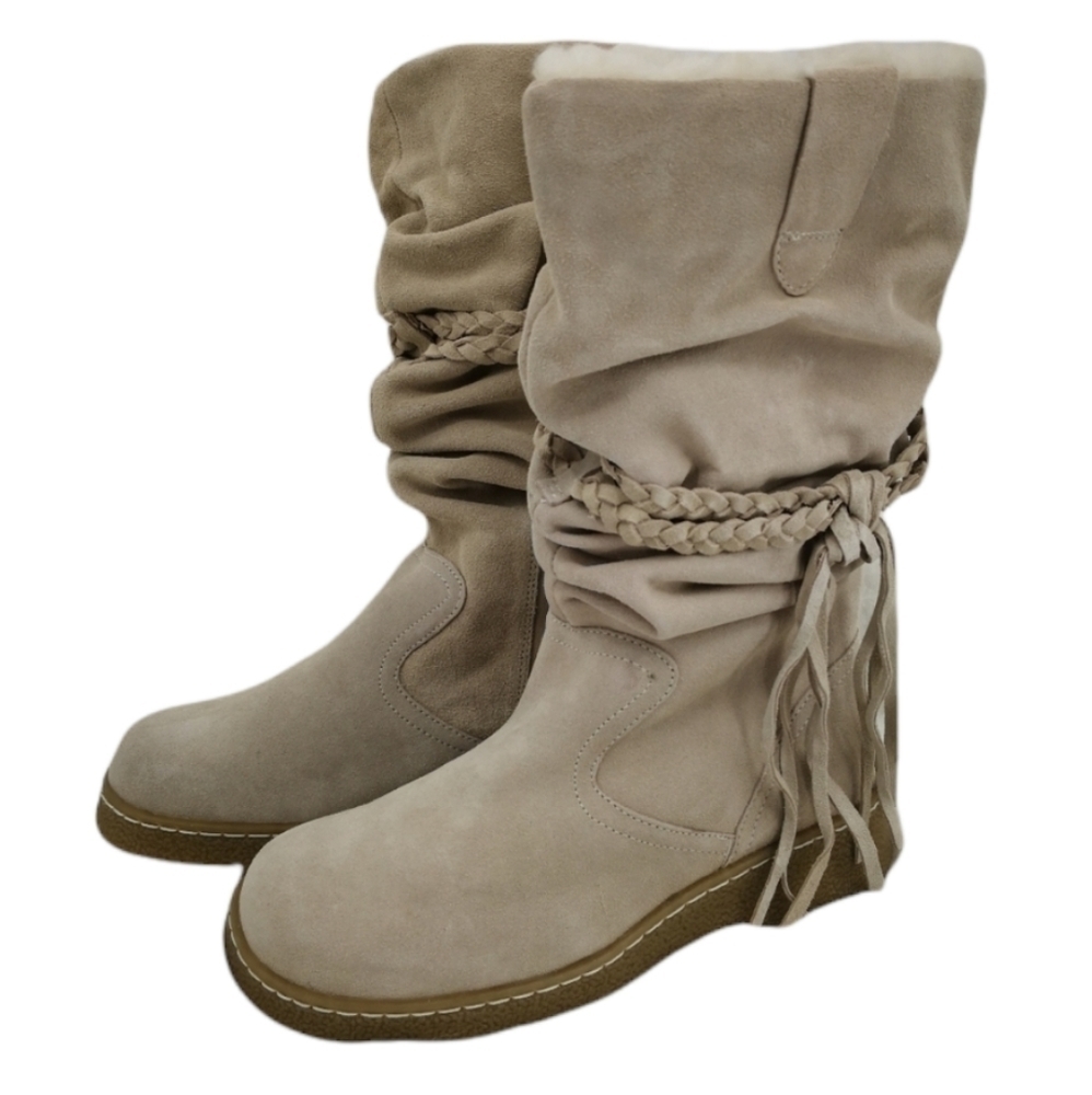 On Your Feet Women's 7M Suede Leather Fleece Lined Tan Tassel Winter Boots